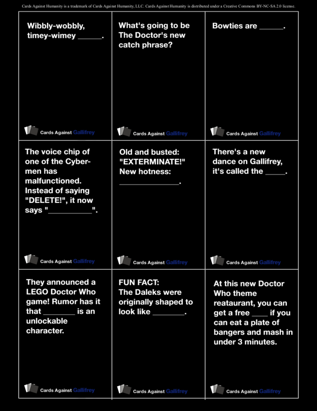 Cards Against HumanityWamanity Doctor Who Cards Against Humanity